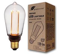 greenandco Decorative Dimmable LED Vintage Light Bulb | E27 ST64 | Clear | 3.5W 120lm | 1800K Extra Warm White | 320° | 230V | Flicker Free