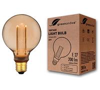 greenandco Decorative LED Vintage Light Bulb | E27 G95 | Amber | 4W 200lm | 1800K Extra Warm White | 320° | 230V | Flicker Free | Not Dimmable