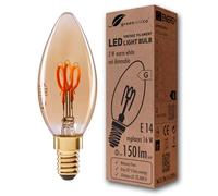 greenandco® E14 C35 LED Vintage Filament Bulb 2W Replaces 16W 150lm 2000K Extra Warm White 360° 230V, no Flicker, not dimmable