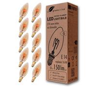greenandco® E14 C35 LED Vintage Filament Bulb 2W Replaces 16W 150lm 2000K Extra Warm White 360° 230V, no Flicker, not dimmable, 10-Pack