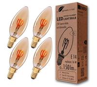 greenandco® E14 C35 LED Vintage Filament Bulb 2W Replaces 16W 150lm 2000K Extra Warm White 360° 230V, no Flicker, not dimmable, 4-Pack