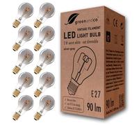 greenandco® E27 A60 LED Vintage Filament Bulb Silver Grey 3W 90lm 1800K Extra Warm White 360° 230V, no Flicker, not dimmable, 10-Pack