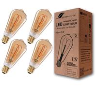 greenandco® E27 ST64 LED Vintage Fflament Bulb 5W Replaces 35W 400lm 2000K Extra Warm White 360° 230V, no Flicker, not dimmable, 4-Pack