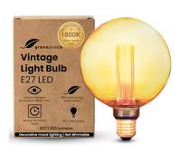 greenandco E27 Vintage Light Bulb G125 Amber 4W 200lm 1800K | E27 decorative bulb, extra warm white, 320° beam angle, 230V, flicker free, not dimmable, E27 Vintage Bulb
