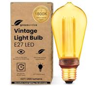 greenandco E27 Vintage Light Bulb ST64 Amber 4W 200lm 1800K | E27 decorative bulb, extra warm white, 320° beam angle, 230V, flicker free, not dimmable, E27 Vintage Bulb
