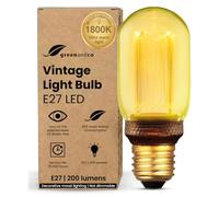 greenandco E27 Vintage Light Bulb T45 Amber 4W 200lm 1800K | E27 decorative bulb, extra warm white, 320° beam angle, 230V, flicker free, not dimmable, E27 Vintage Bulb