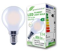 greenandco LED Filament Bulb | Frosted | E14 G45 | 3.8W 806lm | Replaces 60W | 6500K Cool White | 320° | 230V | Flicker Free | Energy Class A | Non-Dimmable