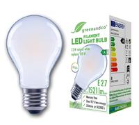 greenandco LED Filament Bulb | Frosted | E27 A60 | 7.2W 1521lm | Replaces 100W | 4000K Neutral White | 320° | 230V | Flicker Free | Energy Class A | Non-Dimmable
