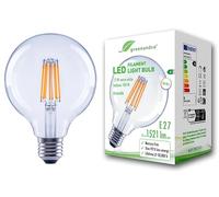 greenandco LED Filament Bulb | Transparent | Dimmable | E27 G95 | 7.2W 1521lm | Replaces 100W | 3000K Warm White | 320° | 230V | Flicker Free | Energy Class A