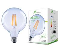greenandco LED Filament Light Bulb | Clear | CRI 90+ | E27 G125 | 7,2W 1335lm | Replaces 90W | 3000K Warm White | 320° | 230V | Flicker Free | Energy Class B | Non-dimmable