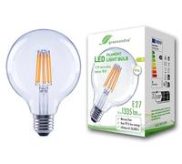 greenandco LED Filament Light Bulb | Clear | CRI 90+ | E27 G95 | 7,2W 1335lm | Replaces 90W | 3000K Warm White | 320° | 230V | Flicker Free | Energy Class B | Non-dimmable