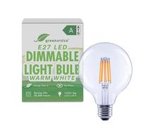 greenandco LED Filament Light Bulb | Clear | Dimmable | E27 G95 | 7.2W 1521lm | Replaces 100W | 3000K Warm White | 320° | 230V | Flicker Free | Energy Class A