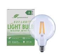 greenandco LED Filament Light Bulb | Clear | E27 G125 | 7.2W 1521lm | Replaces 100W | 3000K Warm White | 320° | 230V | Flicker Free | Energy Class A | Non-dimmable