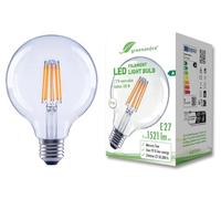 greenandco LED Filament Light Bulb | Clear | E27 G95 | 7.2W 1521lm | Replaces 100W | 3000K Warm White | 320° | 230V | Flicker Free | Energy Class A | Non-dimmable