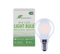 greenandco LED Filament Light Bulb | Frosted | E14 G45 | 3.8W 806lm | Replaces 60W | 4000K Neutral White | 320° | 230V | Flicker Free | Energy Class A | Non-dimmable