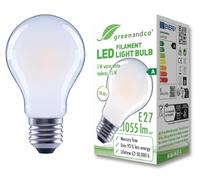 greenandco LED Filament Light Bulb | Frosted | E27 A60 | 5W 1055lm | Replaces 75W | 2700K Warm White | 320° | 230V | Flicker Free | Energy Class A | Non-dimmable
