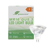 greenandco MR16 GU5.3 | dimmable | Replaces 28W | Warm White 2700K | CRI 90+ | 3W 250 lm | 38° | No Flicker | COB LED Light Bulb | 12V AC/DC