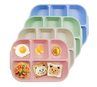 greenandlife Unbreakable Plastic Dinner Plates, Portion Control Plates with 5 compartments, 4Pcs Reusable Divided Plate Set, Microwave and Dishwasher Safe, Lightweight Picnic Plate for Adult Kids