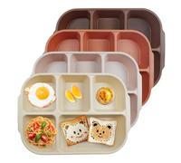 greenandlife Unbreakable Plastic Dinner Plates, Portion Control Plates with 5 compartments, 4Pcs Reusable Divided Plate Set, Microwave and Dishwasher Safe, Lightweight Picnic Plate for Adult Kids