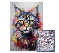 GreenAnoo Adult Puzzle 1000 Pieces Animal Popart - Maine Coon Cat - Wall Decoration - Frame 50 x 75 cm - Premium Quality FSC Cardboard 2 mm