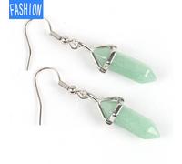 (greenaventurine) European And American Popular Classic Earrings Natural Crystal Semi Gem Pendant In Hexagonal Prism Bullet Head Earrings