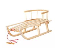 GreenBlue GB136 / GB138 Natural Wood Sledge Snow Fun Sledge With Removable Backrest Whole Wood Version Or With Fabric Upholstery + Pulling Rope + Skids With Metal Plate (Brown)