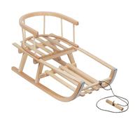 GreenBlue Natural Wood Sledge Snow Fun Sledge Whole Wood Version Or With Fabric Upholstery + Pulling Rope + Skids With Metal Plate (Wooden sled, backrest)