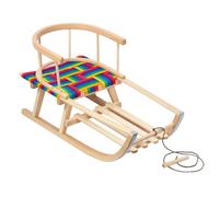 GreenBlue Natural Wood Sledge Snow Fun Sledge Whole Wood Version Or With Fabric Upholstery + Pulling Rope + Skids With Metal Plate (Wooden sled, backrest, fabric seat)