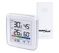GreenBlue wireless weather station temperature + humidity IN/OUT clock + alarm