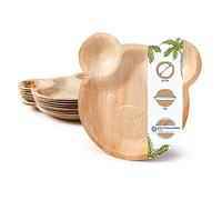 GREENBOX Palm Leaf Party Children's Birthday Plates in Cute Bear Design, Pack of 12 Palm Leaf Disposable Plates 22 x 24 cm, Disposable Tableware Plates, Stable, 100% Organic & Fully Compostable, Beige