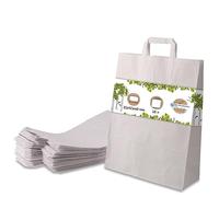 GREENBOX White Paper Bags with Handle, Environmentally Friendly Kraft Paper Gift Bags, Biodegradable & Compostable, 25 x 32 x 12 x 40 cm
