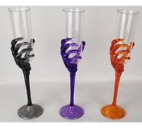 Greenbrier International Halloween Champagne Flutes Plastic Skeleton Hand Set of 3 Colors