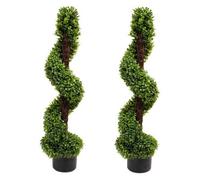 Greenbrokers 2 X Artificial Boxwood Spiral Trees In Black Pot 90Cm/3Ft