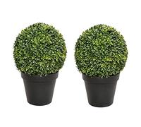 GreenBrokers 2 x Artificial Premium Quality Topiary Boxwood Ball Plants in Black Pots for Indoor Outdoor Decor, UV Stable (20in/50cm)