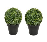 GreenBrokers 2 X Artificial Premium Quality Topiary Boxwood Ball Plants In Black Pots For Indoor Outdoor Decor, Uv Stable (20In/50Cm)