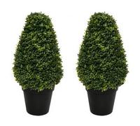 GreenBrokers 2 X Artificial Premium Quality Topiary Boxwood Cone Shaped Plants In Black Pots For Indoor Outdoor Decor, Uv Stable (20In/70Cm)