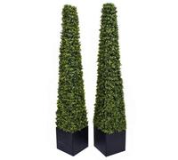 GreenBrokers 2 X Artificial Premium Quality Topiary Boxwood Pyramid Trees In Black Square Planter , Uv Stable (5Ft/150Cm)