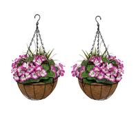 Greenbrokers 2 X Artificial Purple Geraniums Coir Hanging Baskets