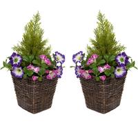 Greenbrokers 2 X Artificial Purple & Pink Petunias Rattan Patio Planters