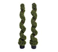 GreenBrokers 2 x Artificial Spiral Boxwood Topiary Trees 5ft/150cm
