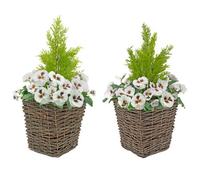 Greenbrokers 2 X Artificial White Pansy Rattan Patio Planters 60Cm/23.5In