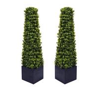 Greenbrokers 2 X Premium Quality Artificial Boxwood Metal Framed Pyramid Trees In Black Square Planter Uv Stable (3Ft/90Cm)