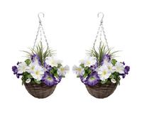 Greenbrokers 2 X Purple & White Petunias Hanging Baskets