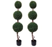 GreenBrokers 2X Triple Ball Artificial Boxwood Topiary Trees-4ft/120cm, 4ft (120cm)