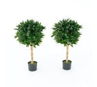 GreenBrokers Artificial Bay (Set of 2), Topiary Faux Trees, Premium Quality Real Wood Trunk and Natural Appearance Leaves and Brown Berries, UV Protected, Indoor and Outdoor Use, 3ft (90cm)