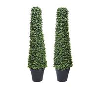 GreenBrokers Artificial Boxwood Topiary Cone Shaped Tree (Set of 2) 100cm, Metal, Green