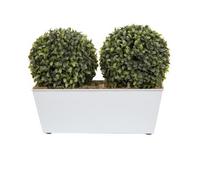 Greenbrokers Artificial Double Ball Boxwood In White Tin Window Box 35Cm/14In