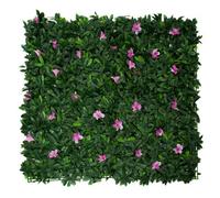 Greenbrokers Artificial Green Plant Wall Hedge With Green Leaf Foliage & Purple Flowers-Uv Stable (Pack Of 4) (1M X 1M)