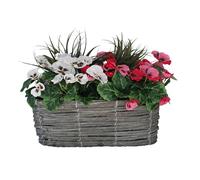 GreenBrokers Artificial Grey Rattan Window Box with Pink & White Pansies and Decorative Grasses