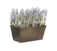 GreenBrokers Artificial Lavender In Rustic Tin Planter (Window Box) 30Cm, Lifelike, Maintenance-Free, Perfect For Home, Office, Balcony, Patio